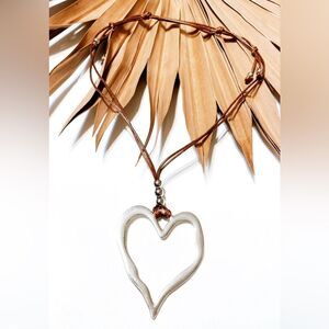 Free People Brown Cord Necklace with White Heart Pendant
